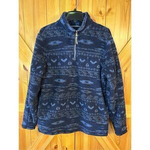 Alpine Sherpa Pullover Jacket Quarter Zip Navy Print Long Sleeve Fuzzy Medium (0